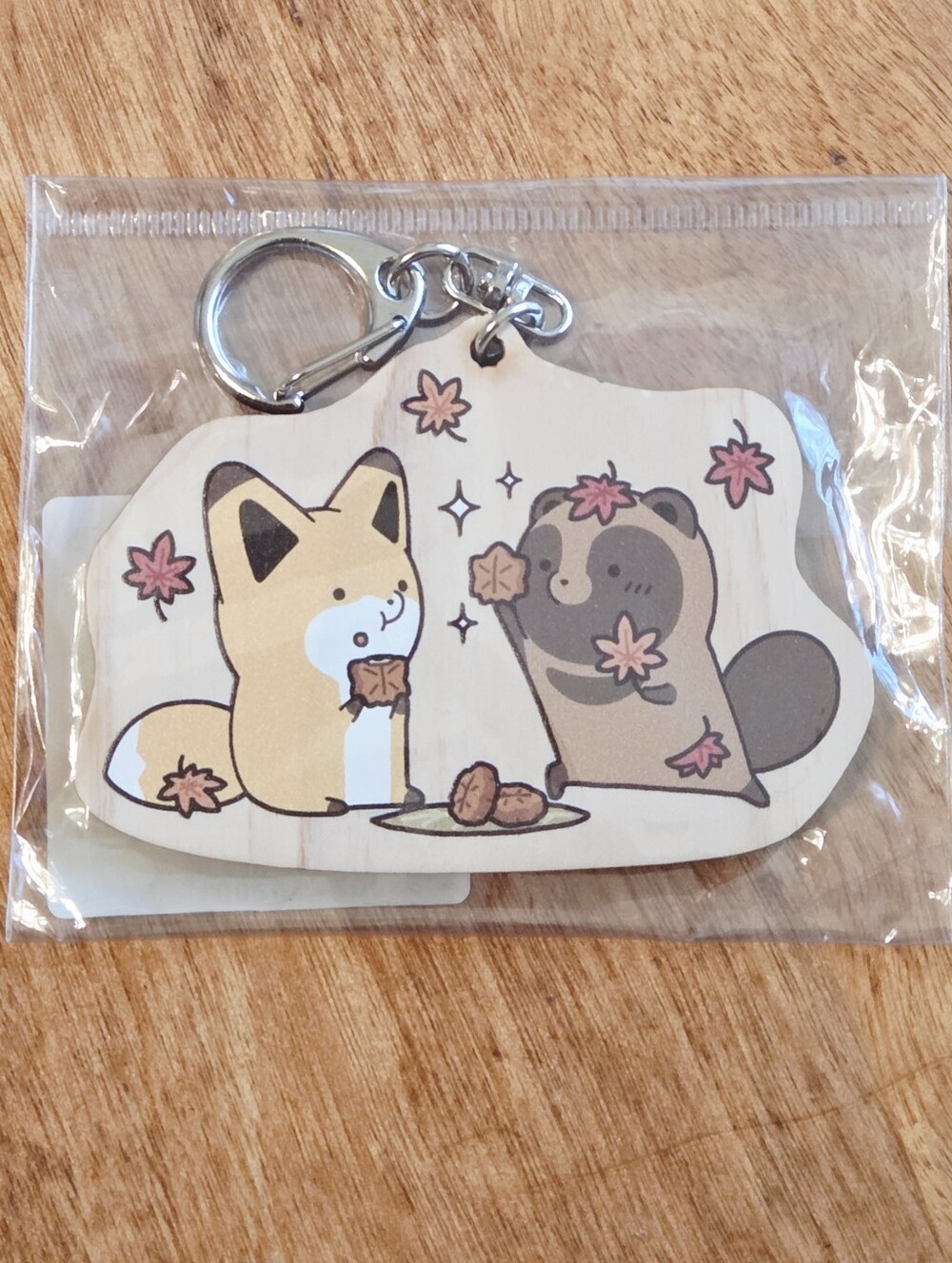 *4 for $30* Cute Tanuki & Kitsune Wood Keychain - Bag Clip Charm